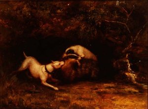 Dogs Baiting a Badger, c.1870 od Anonymous