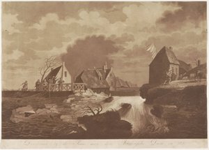 Průlom přehrady Arkelse poblíž Gorinchem, 1820 Průlom u přehrady Sluis aan den Arkelsche v roce 1820 (název na objektu) od Anonymous