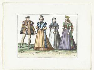 Muž a tři ženy v německé módě v Gdaňsku, kolem roku 1580 Kostýmy Allemands (název na předmětu) od Anonymous