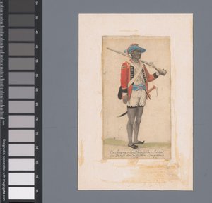 Černý voják ve službách britské Východoindické společnosti Ein Seapoy, nebo Ostindischer Soldat im Dienst der Englischen Compagnie (název na objektu) od Anonymous