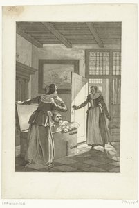Elsje van Houweningen chytí Huga de Groota v knihovně, 1621 od Anonymous