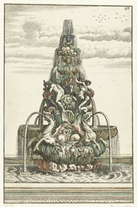 Fontána ve tvaru pyramidy Architectura Curiosa Nova (název série) od Anonymous