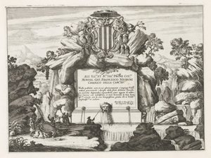 Fontána s věnováním a erbem od Giovanniho Francesca Negroniho Fontane delle ville di Frascati (název série) Fountains of Frascati (název série) od Anonymous