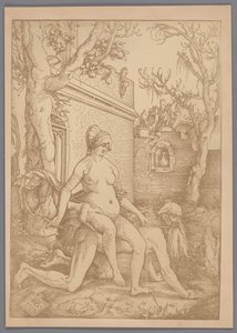 Fotoreprodukce dřevorytu Aristotela a Phyllis od Hanse Baldunga Griena od Anonymous