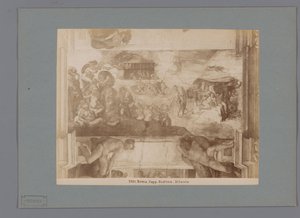 Fotoreprodukce fresky Potopa od Michelangela v Sixtinské kapli Romové. capp. sistina. Diluvio (název na objektu) od Anonymous