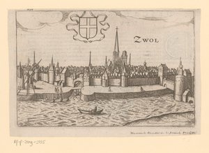 Pohled na Zwolle z druhé strany Zwarte Water Zwol (název na objektu) od Anonymous