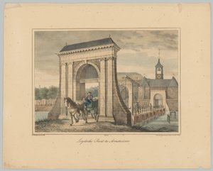 Pohled na Leidsepoort v Amsterdamu Leydsche Poort v Amsterdamu (název na objektu) Tváře šesti hlavních bran města Amsterdamu. 1st Cahier (název série) od Anonymous