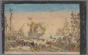 Pohled na přístav v Rochefort s koncem lodi Duc de Bourgogne 20. října 1751 Pohled z pohledu du vaisseau du roy le vévoda de Bourgogne (název na objektu) od Anonymous