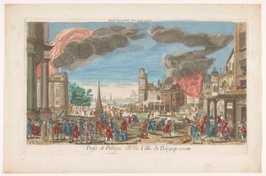 Pohled na dobytí a vyplenění Bergen op Zoom Francouzi v roce 1747 Pillage de Bergopzom (název na objektu) od Anonymous