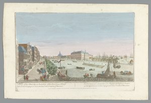 Gezicht op het Admiraliteitsmagazijn te Amsterdam Pohled na admiralitu v Amsterdamu, na obchodní domy, přístaviště a doky, které jí a Východoindické společnosti Holandska patří (název na předmětu) od Anonymous