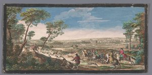 Gezicht op het Palace of Fontainebleau Celkový pohled na Fontainebleau z vrcholu protější hory na straně parteru (název na objektu) od Anonymous