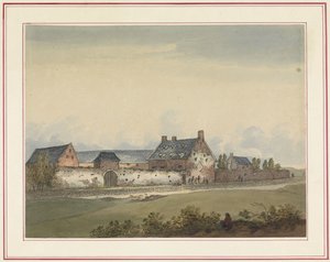 Farma La Haye-Sainte v Mont-Saint-Jean Sedm desek Waterloo a jeho okolí (název série) od Anonymous