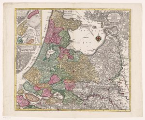 Kaart van Holland, Utrecht a een deel van Gelderland Tabulka hrabství Holandska rozdělená mezi jejich gubernie (...) (název na předmětu) od Anonymous