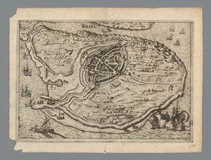 Mapa ostrova Voorne a mapa Brielle, 1572 Briel (název na objektu) od Anonymous