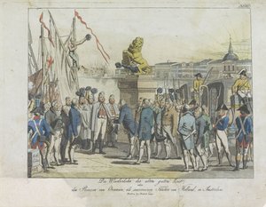 Komst van de Souverein Vorst te Amsterdam, 1813. Návrat starých dobrých časů, (...) princ Oranžský, jako suverénní princ Holandska, v Amsterdamu (název na předmět) od Anonymous