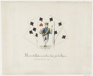 Koning Leopold I als de hartenkoning, 1831-1832 Karetní král uprostřed pikového balíčku (titul na předmětu) od Anonymous