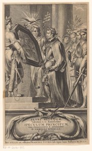 Spravedlnost a víra zvedají Kingovi zrcadlo Titulní strana pro: Petrus Belluga a Camillo Borello, Speculum principum, 1655 od Anonymous