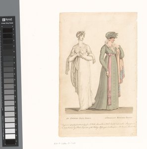 La Belle Assemblée, 1. března 1807, č. 14: Večerní plesové šaty / Pařížské zimní šaty od Anonymous