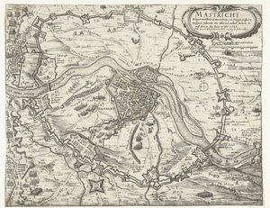 Maastricht obsazený Frederikem Hendrikem, 1632 Maestricht oblehl Friderich Henrich Printzen von Orangien (...) 9. června roku 1632. Převzato s Accortem 12. srpna roku 1632 (název na předmětu) od Anonymous