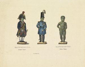Manneken Pis v různých šatech, 1817 Manneken-Pis. Velký outfit. Manneken-Pis. Petite outfit (název na předmětu) od Anonymous