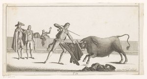 Matador vyzývá býka Coleccion de las principales suertes de una corrida de toros (název série na objektu) Sbírka nejdůležitějších býčích manévrů (název série) od Anonymous