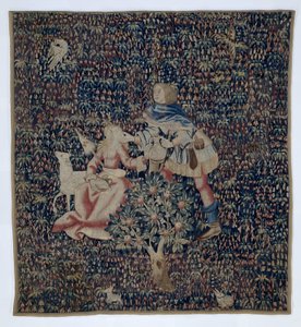 Millefleurs s pastýřem a pastýřkou (fragment) od Anonymous