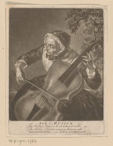 Stará žena hrající na violoncello Age & Musick (název na objektu) od Anonymous