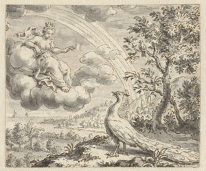 Páv si stěžuje Juno Návrhy ilustrací k edici Bajek Jeana de la Fontaina (název série) od Anonymous