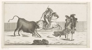Picador strčí kopí do býka Coleccion de las principales suertes de una corrida de toros (název série na objektu) Sbírka nejdůležitějších býčích manévrů (název série) od Anonymous