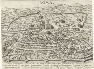 Mapa Říma zobrazující základy Ignáce z Loyoly Vita beati patris Ignatii Loyolae (název série) Scény ze života Ignáce z Loyoly (název série) od Anonymous
