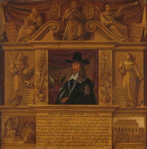 Portrét Karla I., anglického krále, v rámu s alegorickými postavami a historickými reprezentacemi od Anonymous