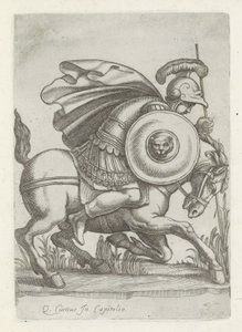 Reliëf se setkal s daad van Marcus Curtius Starožitné sochy v Římě (název série) Ikony starověkých soch města Říma, které jsou vidět na veřejných místech (název série) od Anonymous