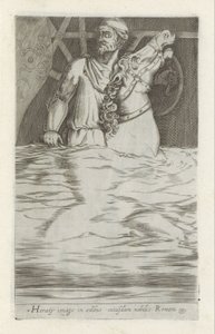 Reliëf van Horatius Cocles te paard die de Pont Sublicus in het water veridrt Horatyho obraz v domě římského šlechtice (titul na předmětu) Starožitné sochy v Římě (název série) Ze starověkých soch města Říma, které jsou k vidění na veřejných místech, tj od Anonymous
