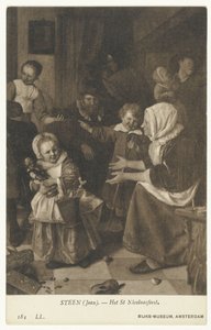 Reprodukce obrazu Svátek svatého Mikuláše od Jana Steena Svátek svatého Mikuláše (název na předmětu) Rijks-Museum, Amsterdam (název série) od Anonymous