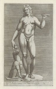 Sochař van Bacchus en een hond Bacchus a mramor v oblasti paláce Vallens (název na objektu) Starožitné sochy v Římě (název série) Ikony starověkých soch města Říma, které jsou vidět na veřejných místech (název série) od Anonymous