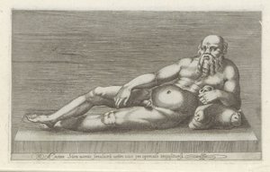 Sochař van Silenus Bronzová socha Aenea Silena ležící na staré nádobě pro víko (titul na předmětu) Starožitné sochy v Římě (název série) Ikony starověkých soch města Říma, které jsou vidět na veřejných místech (název série) od Anonymous