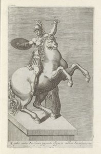 Sculptuur van een Romeinse soldaat te paard Equites proti Amosovi (...) (název na objektu) Starožitné sochy v Římě (název série) Ikony starověkých soch města Říma, které jsou vidět na veřejných místech (název série) od Anonymous