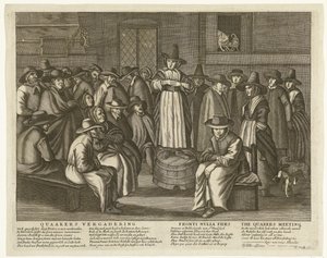 Karikatura anglických kvakerů, kolem roku 1656 Setkání kvakerů / Fronti Nulla Fides / Setkání kvakerů (název na objektu) od Anonymous