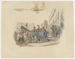 Kreslený film zobrazující distribuci belgických čestných křížů, 1834 Distribution de Croix (název na objektu) od Anonymous