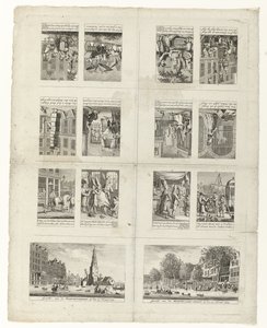 Karikatury o módě a dva pohledy na Amsterdam během povodní v roce 1775 od Anonymous