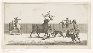 Býk napadený psy Coleccion de las principales suertes de una corrida de toros (název série na objektu) Sbírka nejdůležitějších býčích manévrů (název série) od Anonymous