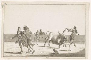 Býk je napaden banderillami Coleccion de las principales suertes de una corrida de toros (název série na objektu) Sbírka nejdůležitějších býčích manévrů (název série) od Anonymous