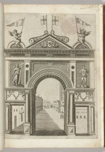 Triumfální brána s alegorickými postavami a Putti s řetězem Řádu zlatého rouna, 1594 od Anonymous