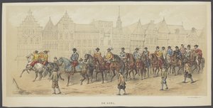 Utrechtská maškaráda, deska a: šlechta, 1856 Šlechta. (název na objektu) The Founders of Dutch Freedom, (doba Viléma I.) v podání H.H. členové utrechtského studentského sboru na oslavu 220. výročí Utrechtsche Hooge od Anonymous
