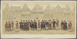 Utrechtská maškaráda, deska c: Státníci, 1856 The Statesmen (titul na předmětu) The Founders of Dutch Freedom, (doba Viléma I.) v podání H.H. členové Utrechtského studentského sboru na oslavu 220. výročí Utrechtské univerzity od Anonymous