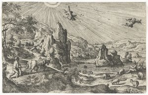 Ikarův pád Krajiny s mytologickými a biblickými scénami (název série) od Anonymous