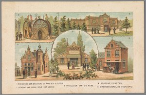 Pět pavilonů na světové výstavě v Amsterdamu, 1883 1 Pitná hala pivovaru De Haan & De Sleutels. 2 Budova Lucase Bolse - Het Loosie. 3 Pavilon tisku. 4 Výtvarné umění. 5 Pekárna chleba De Voorzorg. (název na objektu) Připomenutí aa od Anonymous