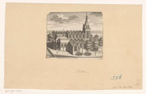 Pohled z ptačí perspektivy na Oude Kerk v Amsterdamu, před rokem 1544 d