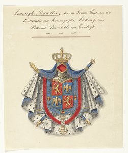 Erb Ludvíka Napoleona Bonaparta, krále Holandska Louis Napoléon, z Boží milosti, a Ústava království, král Holandska, Connectable of France (název na předmět) od Anonymous