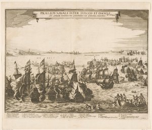 Námořní bitva mezi švédským a dánským loďstvem v Beltu, 1644 Praelium navale inter Suecos et Danos / Ao. 1644 / Viz Schlacht Zwieschen den Schwedischen und Dehnischen Schieffflota (titul na objektu) od Anonymous